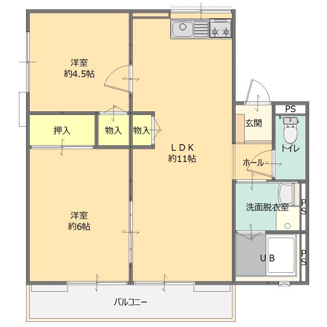 エムアイコーポD(2LDK/2階)の間取り写真