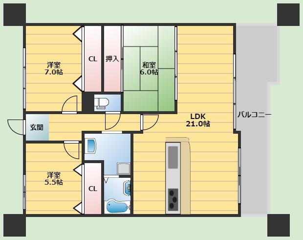 エトワール緑丘(3LDK/5階)の間取り写真