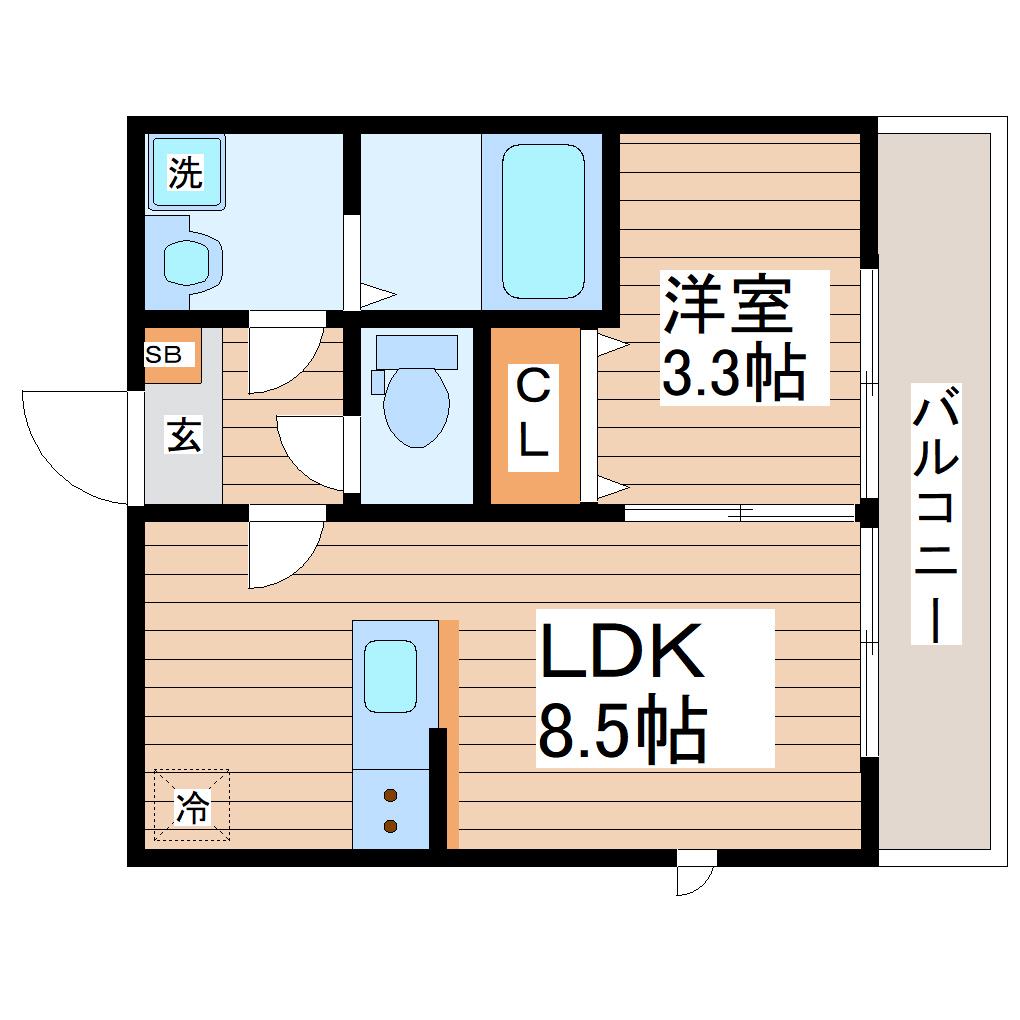 ガス割 第16弾 南鍛冶町AP B棟(1LDK/2階)の間取り写真