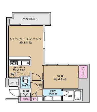UURコート錦糸町Cタイプ(1LDK/4階)の間取り写真