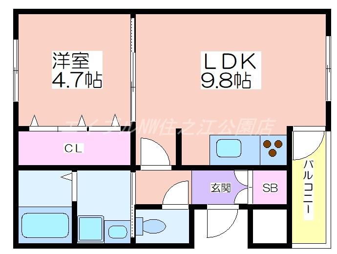 J-BRIGHT長居公園(1LDK/3階)の間取り写真