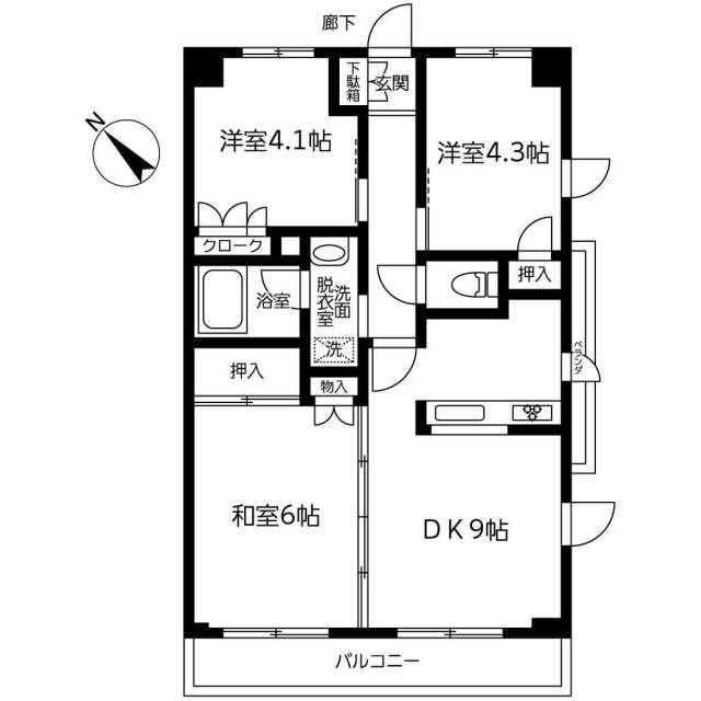 ラフィネ東浦和(3DK/3階)の間取り写真