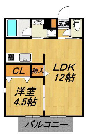 クレサス稚児宮.M(1LDK/2階)の間取り写真