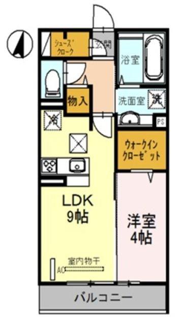ウィステリア(1DK/1階)の間取り写真