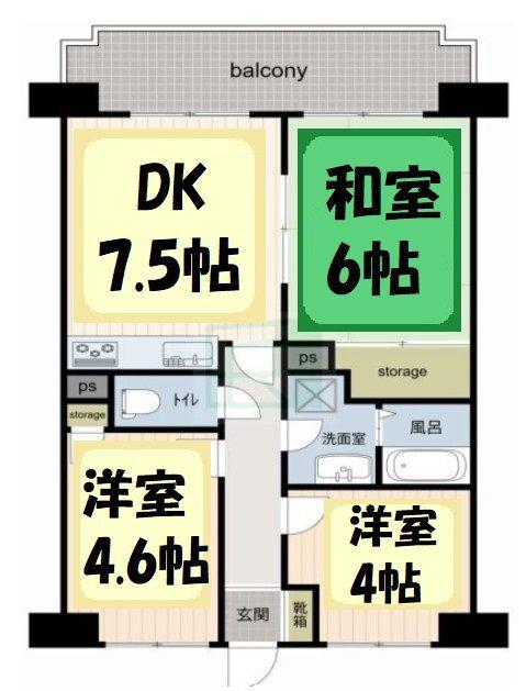 朝日プラザガーデンシティ新越谷団地(3DK/7階)の間取り写真