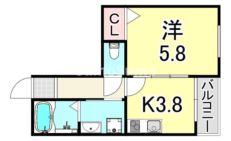 ロータスコートII(1K/1階)の間取り写真