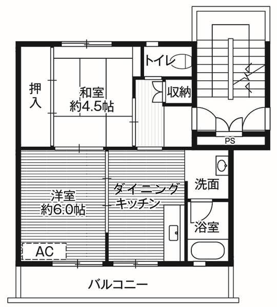 ビレッジハウス門田1号棟(2DK/5階)の間取り写真