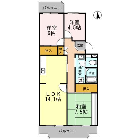 ソシアおおはし(3LDK/1階)の間取り写真