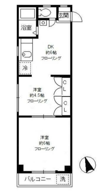 プリムヴェール阿佐谷(2DK/2階)の間取り写真