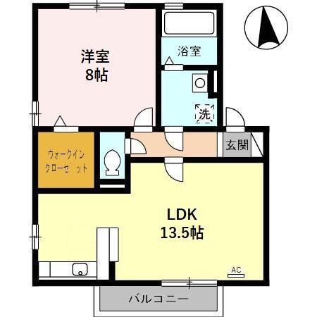 リビングタウン福 B棟(1LDK/2階)の間取り写真