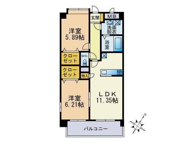 ドミール板付MⅤ(2LDK/5階)の間取り写真