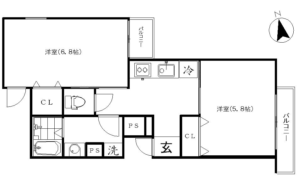 アトリエナイン西巣鴨(2K/3階)の間取り写真