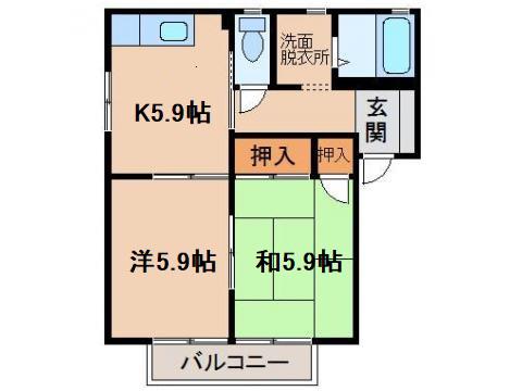 サンビレッジ宮前(2K/2階)の間取り写真