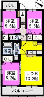 ステラフル フィールド9(3LDK/3階)の間取り写真