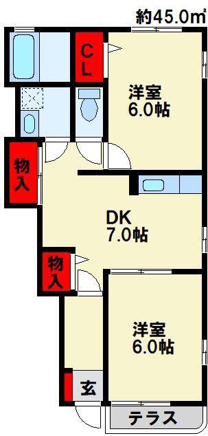 プランドール2(2DK/1階)の間取り写真