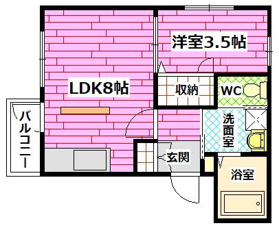 月光府中大通(1LDK/3階)の間取り写真