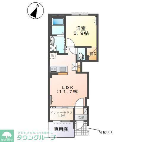 シャン・ド・フルールII(1LDK/1階)の間取り写真