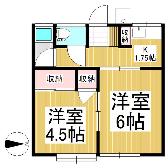 シルバーハイツ(2K/1階)の間取り写真