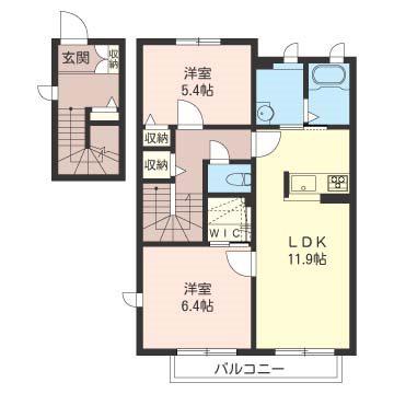メテオール(2LDK/2階)の間取り写真