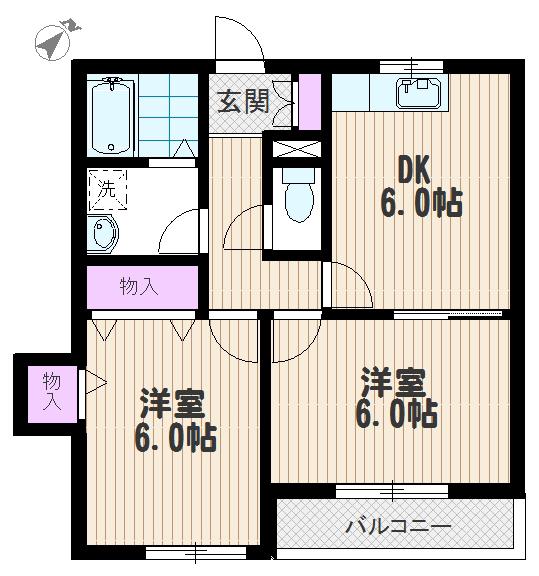 サンドミール2000(2DK/1階)の間取り写真