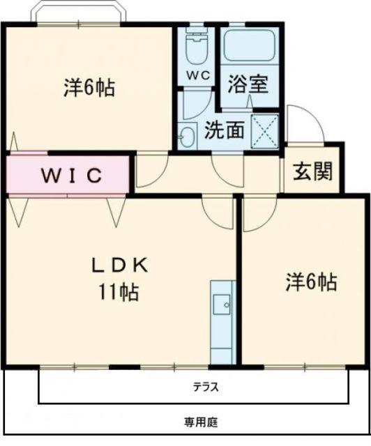 グリーンガーデン稲場A棟(2LDK/1階)の間取り写真