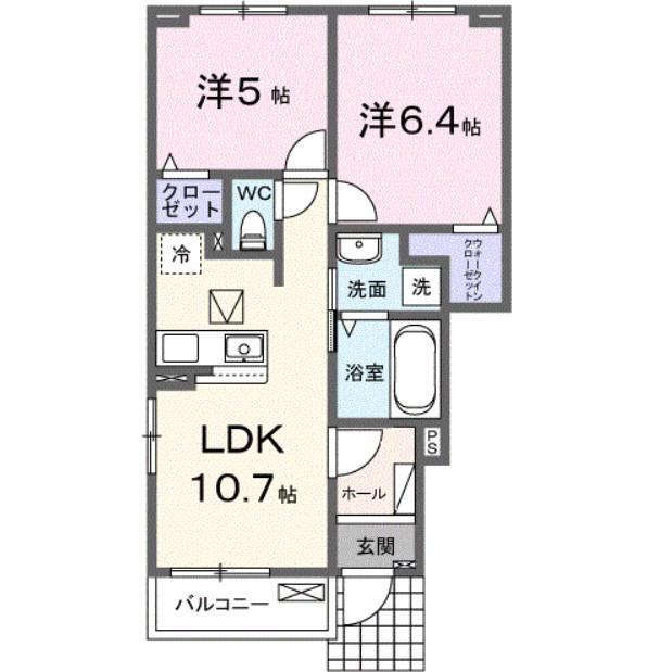 グローヴコクブC(2LDK/1階)の間取り写真