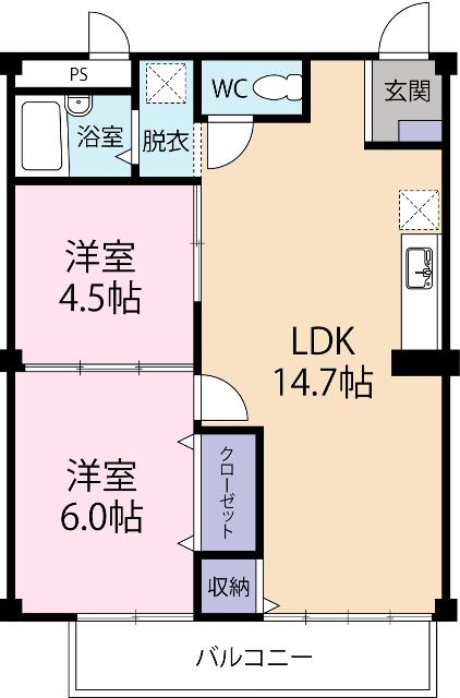 シティハイツ山本(2LDK/2階)の間取り写真