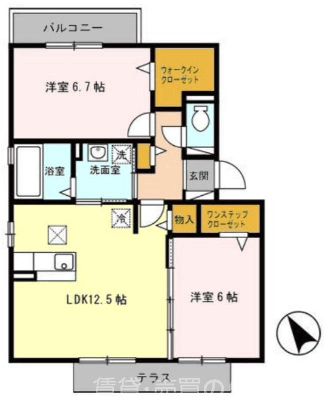 テ キューロウノ(2LDK/1階)の間取り写真