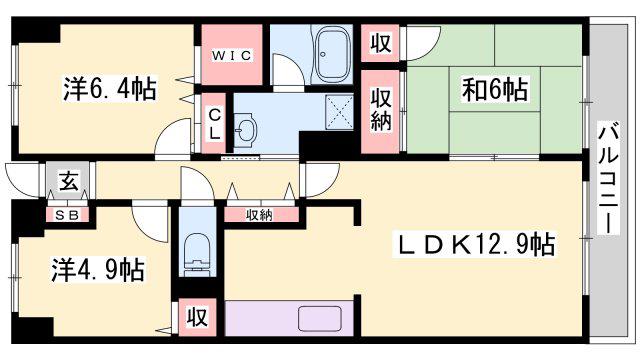 ラヴィーヌ砥堀(3LDK/2階)の間取り写真