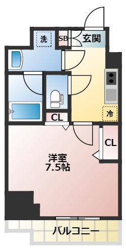 ALTERNA十条(1K/7階)の間取り写真