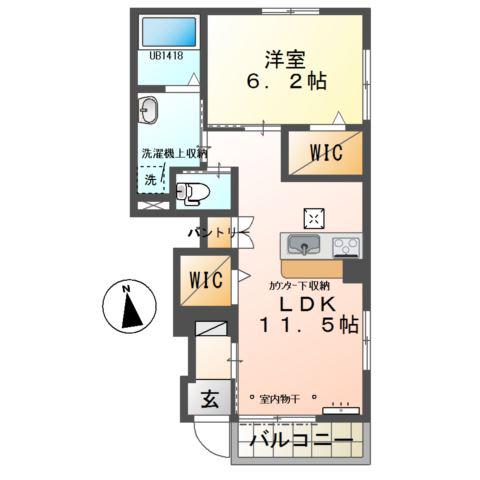 カメリア(1LDK/1階)の間取り写真