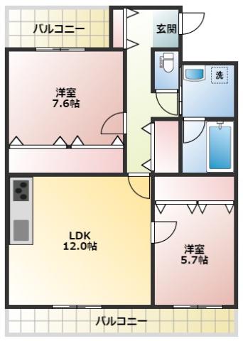 エクランII(2LDK/3階)の間取り写真