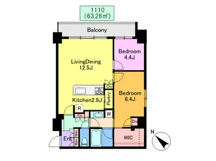 クレド新横浜(2LDK/11階)の間取り写真