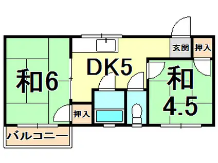若草ハイツ(2DK/2階)の間取り写真