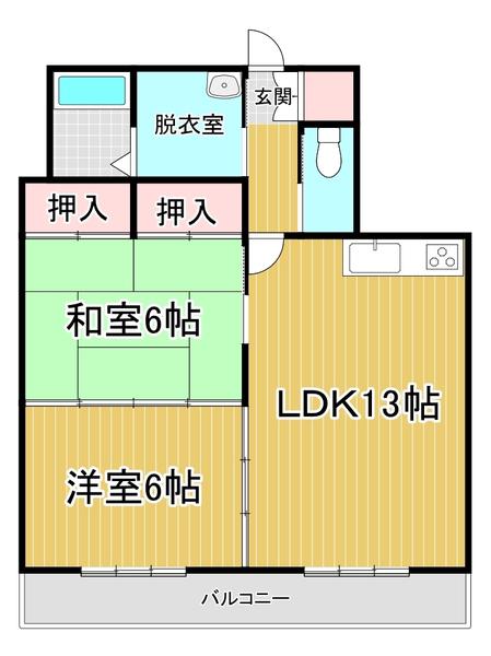 スカイハウス宮本(2LDK/2階)の間取り写真