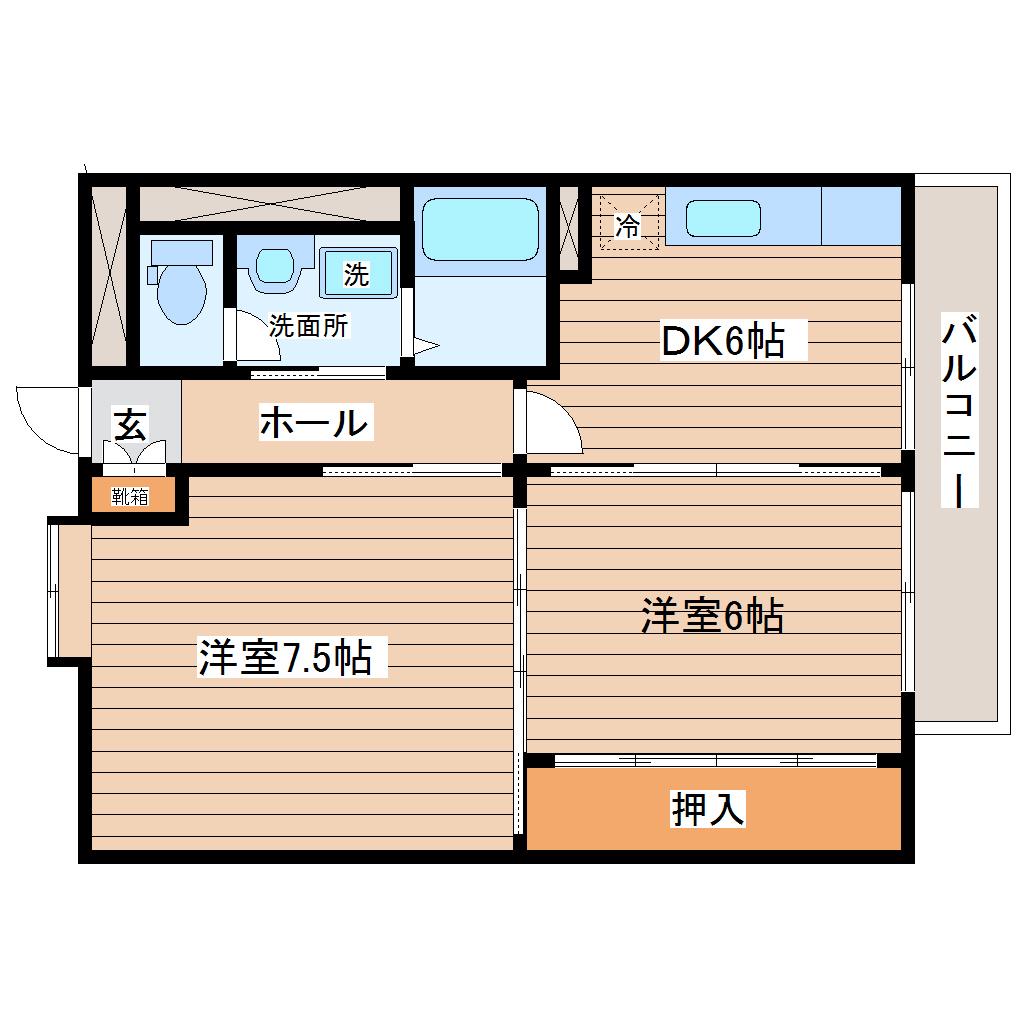 リエス上杉一丁目(2DK/4階)の間取り写真