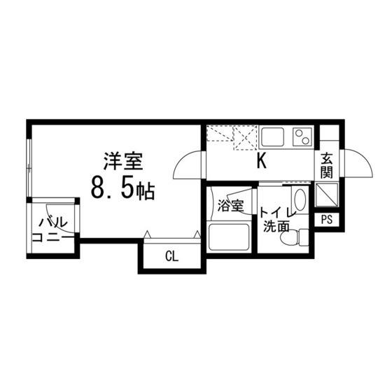 ゾンネモント子平町(1K/2階)の間取り写真