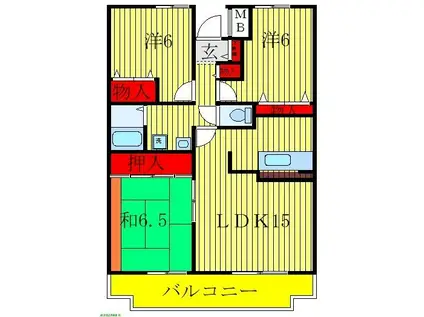 エコガーデン B棟(3LDK/2階)の間取り写真