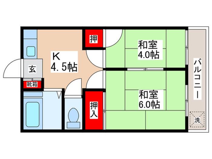 コーポ大竹(2K/2階)の間取り写真