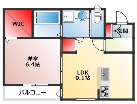 オーガスタ(1LDK/1階)の間取り写真