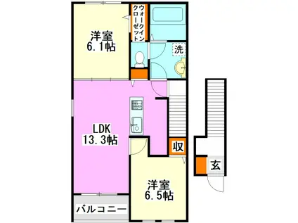 コート・ソレイユ伊川A(2LDK/2階)の間取り写真