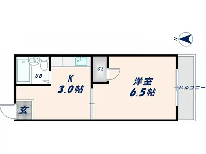 大宝菱屋西ロイヤルハイツ(1K/3階)の間取り写真