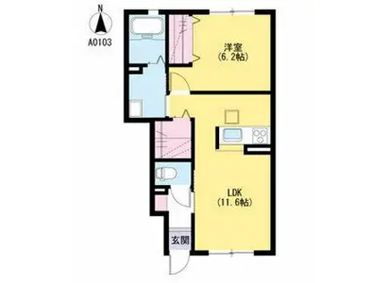 ヌアヌ A(1LDK/1階)の間取り写真