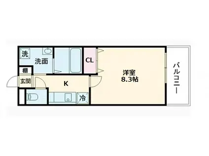 ラ・メール本町A棟(1K/2階)の間取り写真