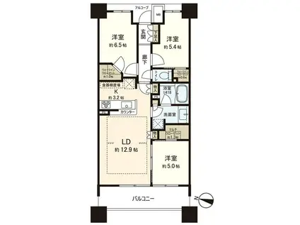 パークホームズ北仙台(3LDK/21階)の間取り写真
