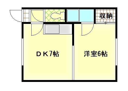 サウス2条ハイツB棟(1DK/1階)の間取り写真