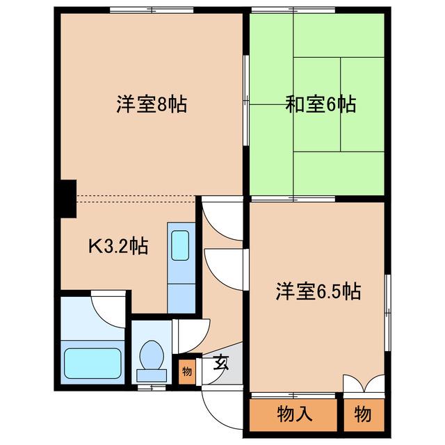 コーポよしだB(2LDK/1階)の間取り写真