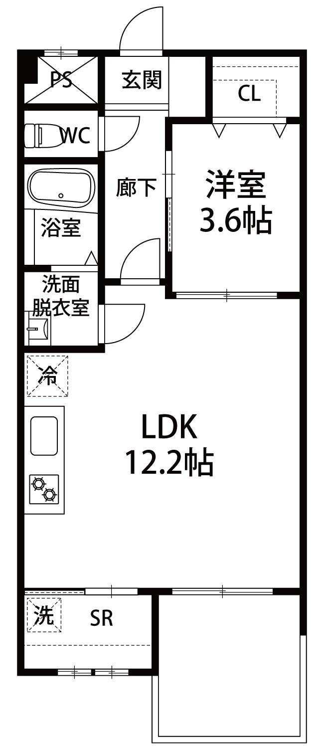 クレセール2(1LDK/1階)の間取り写真