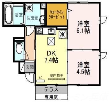 ボン セジュール 北野(2DK/1階)の間取り写真