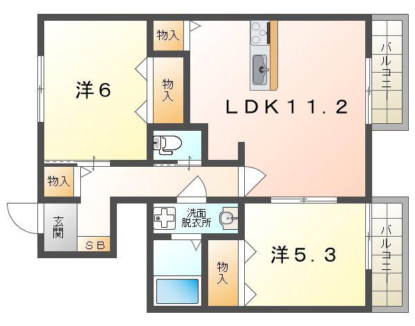 プレジデント雅 A棟(2LDK/1階)の間取り写真